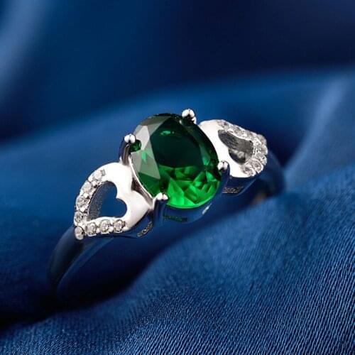 WYJZY Inlaid green zircon heart-shaped sterling silver opening ring for women ladies ball party wearing jewelry beautiful gift