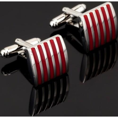 1pair Red enamel Cufflinks For Men Jewelry High Quality Hot Sale Classic Stripe Square Men Cuff Links Wedding Mens Custom