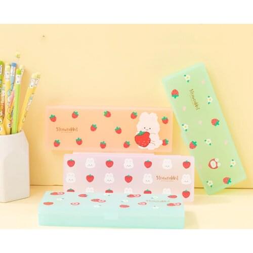 1PC Strawberry Rabbit Plastic Pencil Case Pen Case School Pencil Cases Desk Organizer Gifts For Student Storage Box Cosmetic Bag
