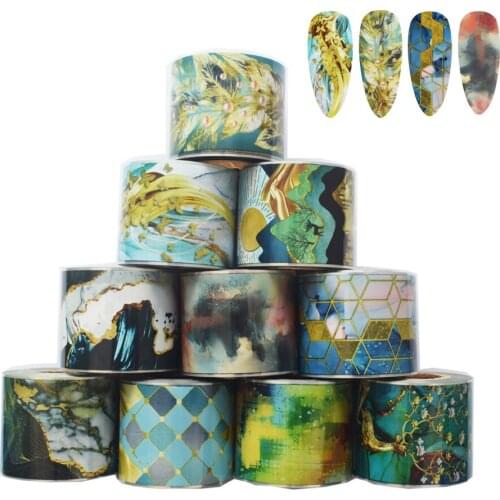 10Rolls Retro Painting Nail Foils Nail Transfer Stickers 50M*4CM Deer Marble Texture Nail Art DIY Wraps Decoration Nail Stickers
