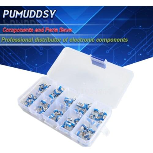 100PCS 10 Values *10PCS RM065 Vertical Adjustable Resistor Kit In Box 500 ohm-1M ohm Multiturn Trimmer Potentiometer Set