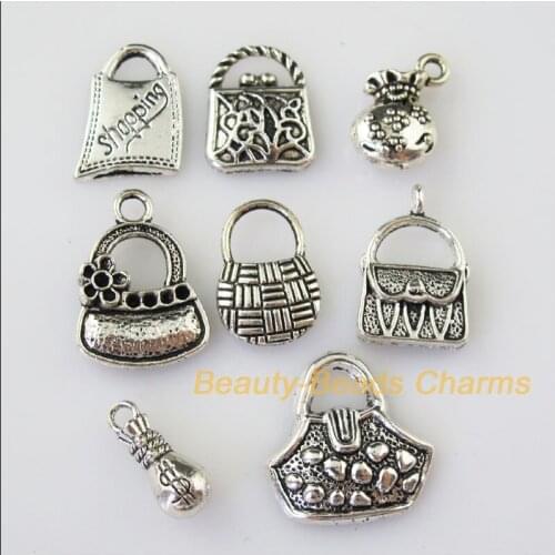 16Pcs Antiqued Silver Color DIY/ Money Bag Mixed Charms Pendants
