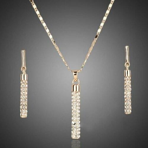 3pcs/set Jewelry Sets Women Elegant Bar Shape Rhinestone Pendant Necklace Hook Earrings High Quality Jewelry Set