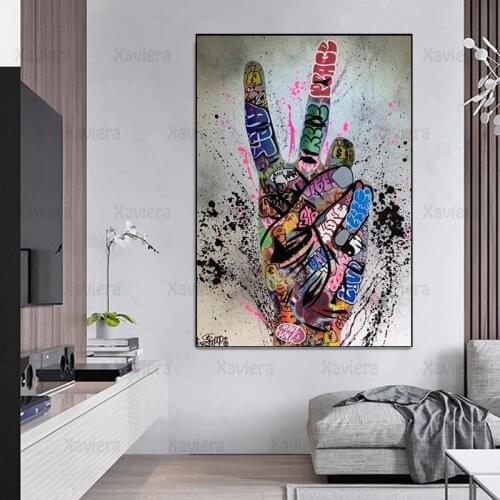 Nordic Abstract Canvas Painting Victory Gesture Art Poster Street Graffiti Picture Modern Home Decoration Living Room Bedroom