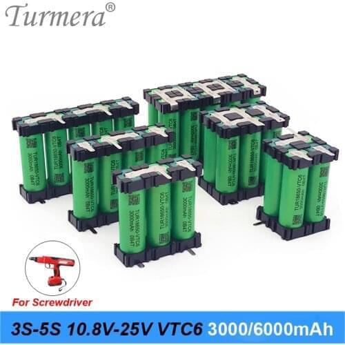 Turmera VTC6 Battery 3000mAh 30A Battery TUR18650-VTC6 3S 12.6V 4S 16.8V 5S 21V Add Holder for 12V 18V Screwdriver Batteries Use