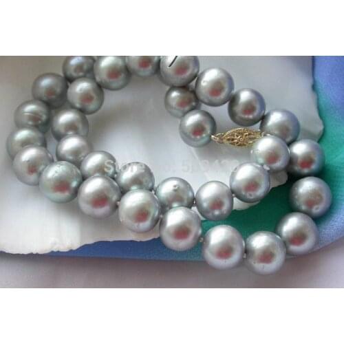 Free Shipping Genuine AAA++ 10-11MM TAHITIAN GRAY PEARL NECKLACE 17"