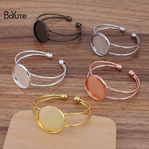 BoYuTe (5 Pieces/Lot) 20MM 25MM Round Cabochon Bracelet Base DIY Metal Brass Bangle Blank Tray Handmade Jewelry Accessories