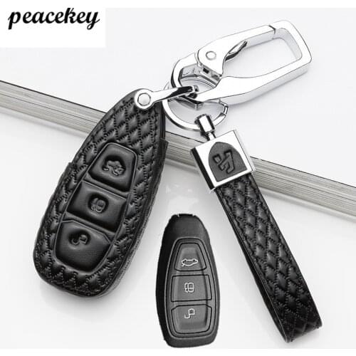 Genuine Leather Key Remote Key Fob Case Cover Keychain for Ford Fiesta Focus 3 4 MK3 MK4 Mondeo Ecosport Kuga Focus