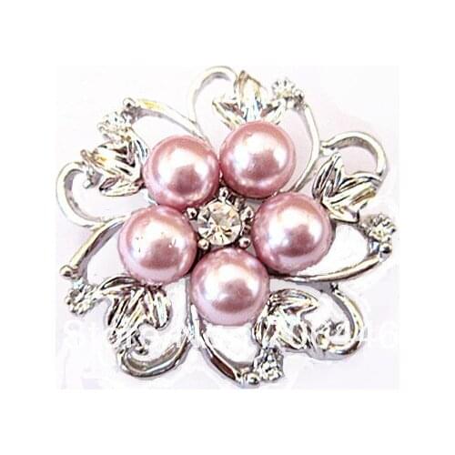 Rhodium Silver Plated Clear Rhinestone and Lilac Pearl Flower Pin Brooch