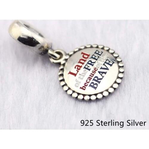 CKK 925 Sterling Silver Land Of The Free Brave Dangle Charm, Red, White, & Blue Enamel Beads Jewelry Fits For Bracelets