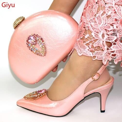 Doershow New Arrival African Wedding good Shoes and Bag Set gold Italian Shoes with Matching Bags Nigerian Women party! SYT1-17