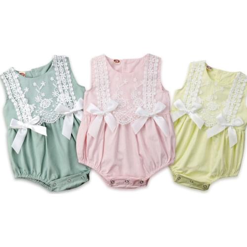 Newborn Clothing Lace Ruffles Rompers Infant Jumpsuit Cute Bow Sunsuit Summer Baby Girls Costume