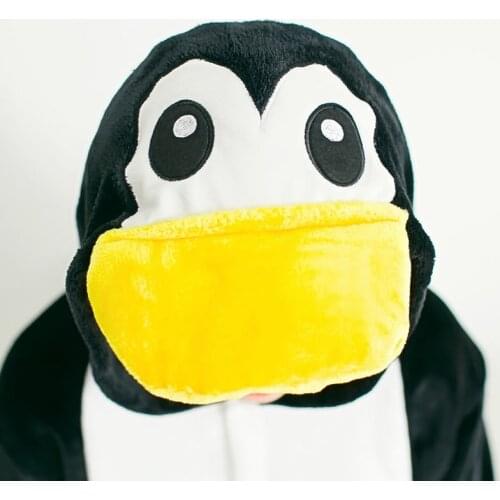 Black Penguin Onesie Pajamas Kigurumi Animal Cosplay Costume Halloween Family Pijamas Women