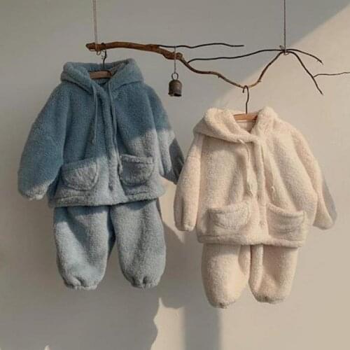 Baby Clothes Set Winter Baby Boys And Girls Fleece Thickened Warm Hooded Coat + Pants 2 Piece Suit Childrens Clothing Set