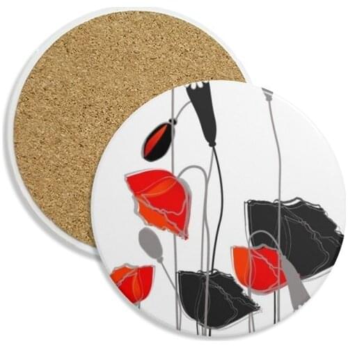 Red Flowers Abstract Art Line Painting Corn Poppy Stone Drink Ceramics Coasters for Mug Cup Gift 2pcs