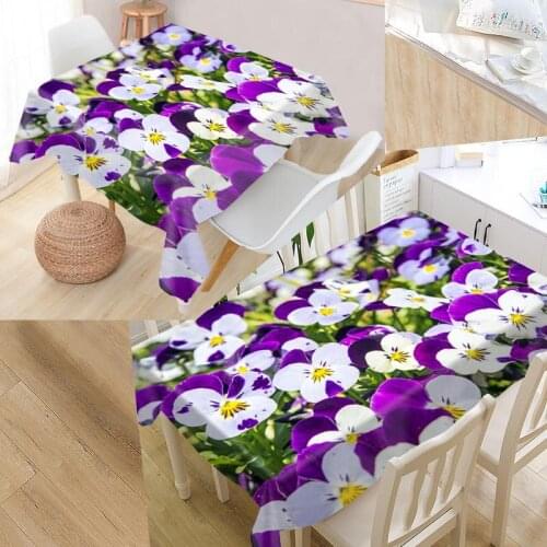 Best Custom Pansies Flower Table Cloth Rectangular Oxford Print Waterproof Oilproof Square Table Cover Party Tablecloth
