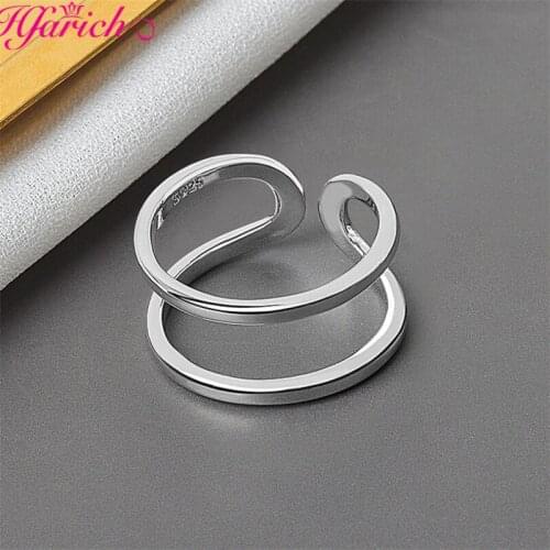Minimalist Geometric Double Line Adjustable Cocktail Rings for Women Girls Trendy Wedding Jewelry Open Wire Band Ring Party Gift