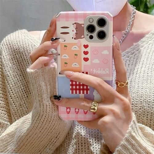 Korean Lovely Cartoon Rabbit likes Radish kawaii Phone Case for iphone11 12 Pro Max X XS XR 8 7Plus Leather Soft Silicone Cover