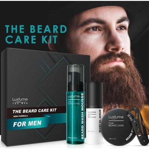 4Pcs/Set Men Beard Growth Kit For Beard Growth And Thickening Beard Oil Serum/clean Mousse/Styling Balm/Beard Comb