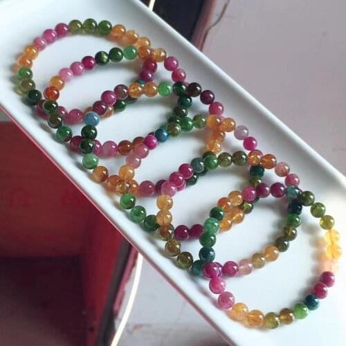 7.5mm Natural Colorful Tourmaline Quartz Clear Round Beads Bracelet From Brazil Women Men Crystal Tourmaline AAAAA Certificate
