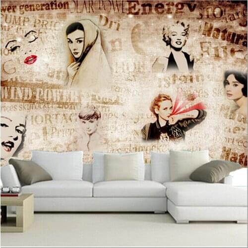 The latest 3D murals, English letter Monroe background wall picture murals, living room TV sofa bedroom wall paper