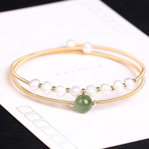 2021 New Handmade Fresh Water Pearl Muti-layer Bangle Bracelets For Wedding Women Jade Boho Jewelry Bizuteria Damska