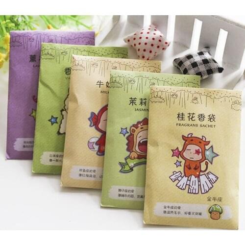 10 bags 6x9cm Fragrance Sachet Bag Natural Grain Scented Wardrobe Deodorant Air Freshener Colorful Printed Package 12 Flavors