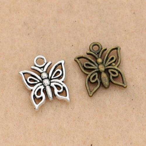 KJjewel Antique Silver/Bronze Plated Butterfly Charms Pendants Jewelry Making Bracelet DIY Jewelry Findings Handmade 15x13mm