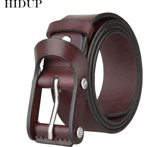HIDUP Mens Quality 100% Solid Cowhide No Metal Pin Buckle Belt Mens Real Cow Genuine Leather Cowhide Belts for Men NWWJ0015