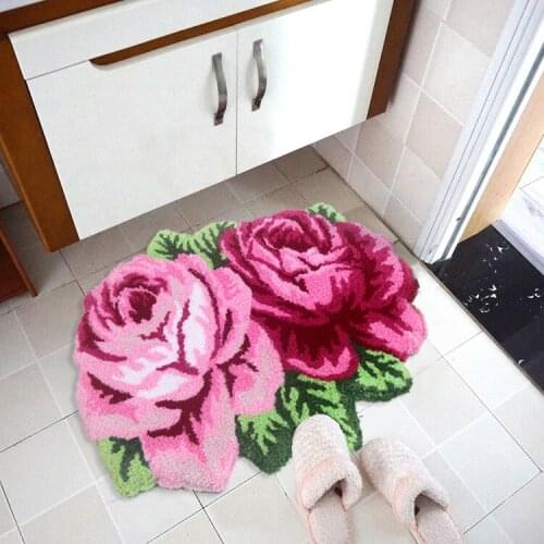 Boutique Handmade Pink/Red/Blue Rose Carpets Wedding Room Decor Soft Floor Rug Kitchen Restaurant Antiskid Mat Doormat 70X60cm