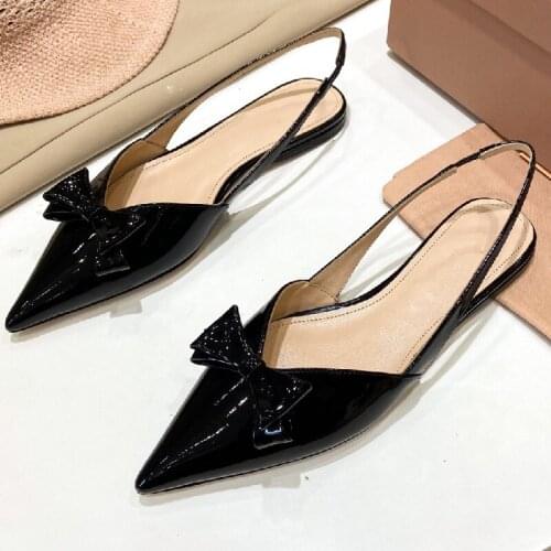 Women Shoes Summer Career Sandals Female Black Chaussure Flats Ladies Pointed Toe Sandalias New Bow Knot Sandles Fashion