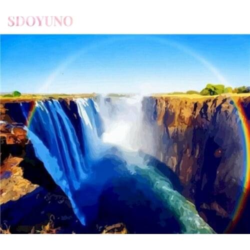 SDOYUNO DIY Paint By Numbers Landscape Oil Painting By Numbers Waterfall On Canvas Handpaint Pictures By Numbers
