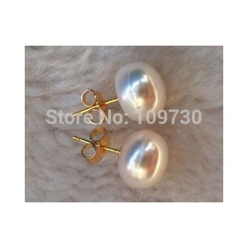 Ry00406 Genuine natural 14-15mm AAA+++ white bread south sea pearl stud earring