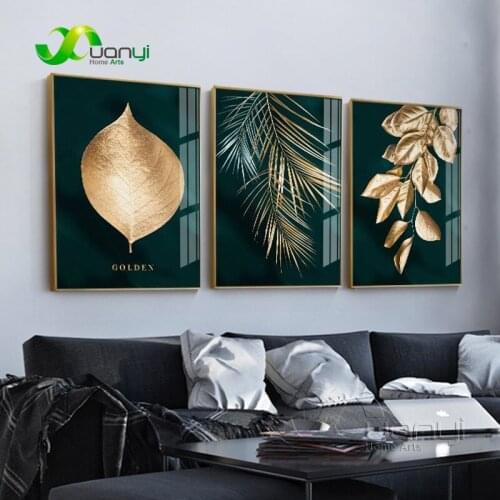 Nordic Style Golden Plant Leaves Picture Wall Poster Modern Abstract Canvas Print Painting For Living Room Unique Decoration