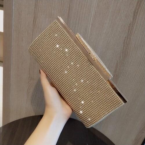 Rhinestones Luxury Party Clutch Purse Gold Silver Black Chain Shoulder Small Evening Bags New Metal Purse