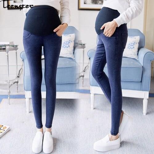 Teenster Maternity Clothes Pregnancy Pants Autumn Spring Fashion Pregnant Jeans Elastic Denim Support Bell Premama Trousers