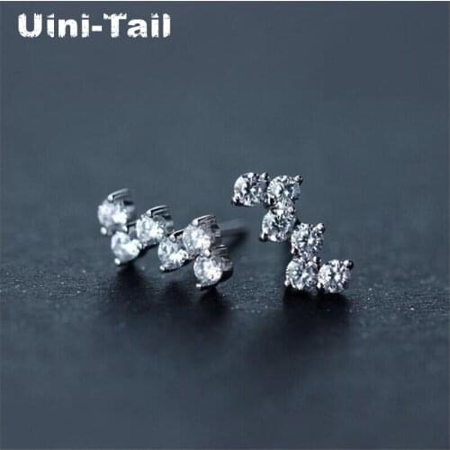 Uini-Tail hot new 925 sterling silver explosion models micro-inlaid double heart earrings fashion sweet trend jewelry GN990