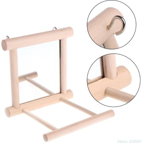 1PC Pet Bird Mirror Wooden Play Toy with Perch for Parrot Budgies Parakeet Cockatiel Conure Finch Lovebird