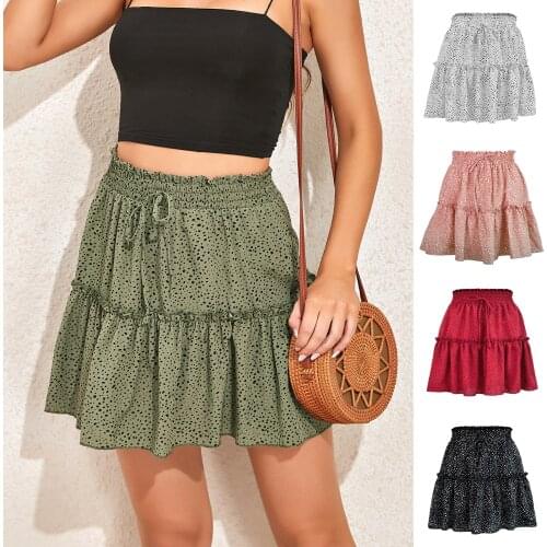 Jocoo Jolee Women High Waist Dot Ptint Chiffon Skirt Casual Tie Up Ruffled Pleated Mini Skirts Elegant Summer Beach Skirt 2020