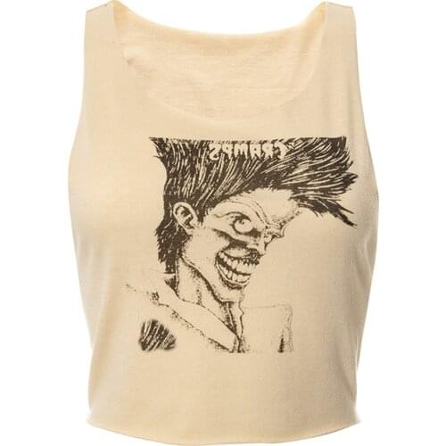 Womens Round Neck Tank Tops, Trendy Sleeveless Anime Printed Slim Fit Crop Tops Y2K Shirts Top