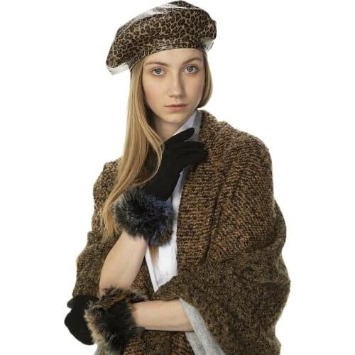 Womens Beret Hat Leopard Pattern Brown Womens Hat Cute Beret Vintage Hats For Women Leopard Felt Hat Beanie Woolen Winter Hat