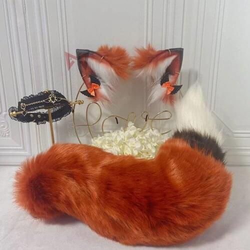 MMGG New Hand Made Red Fox Wolves Wolf Ears Hair Hoop Hairbands Headwear Tail For Girl Women High Quality
