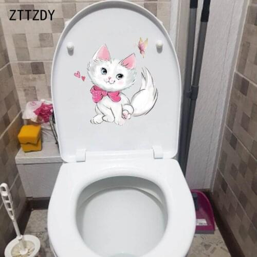 ZTTZDY 22.1*23.3CM Cute Little Cat Home Decor Kids Rooms Wall Decals Bathroom Toilet Sticker T2-0018