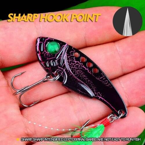 1pc 5.5cm/11g Metal VIB Spoon Sequin Lures Fishing Lures Jigging Hard Bait with 6# Green Feather Hook Jigging Fishing Tackle