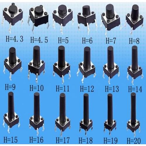 1000PCS/Lot Push Button Switch 6*6MM 6*6 Light touch switch H= 12mm/13mm/14mm/15mm/16mm