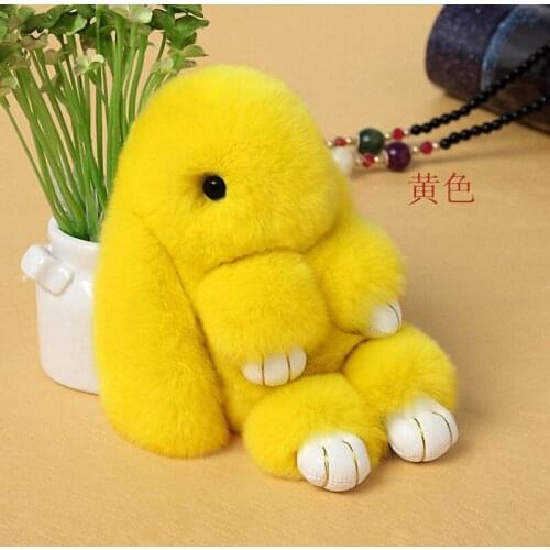 18cmRex rabbit Furs Keychain Pendant Bag Car Charm Cute Mini Rabbit ToyDoll Real Fur Keychains Women Bag Keychain Fi-K015-yellow