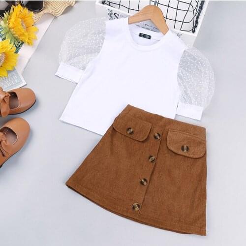 2021 Spring Summer New 0-6 Year Girls Suit Puff Sleeve T-Shirt+ Polka Dot Skirt Two-Piece Set Children Costume Toddler Outfits