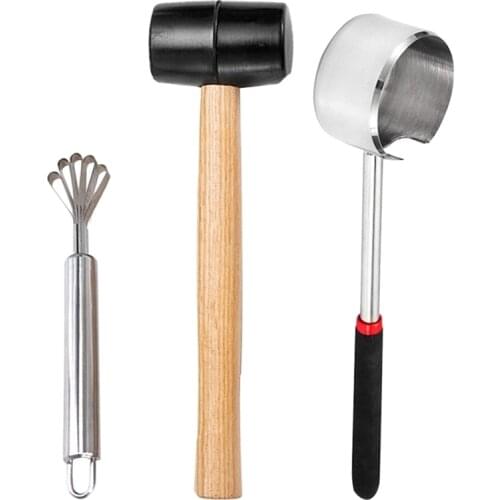 3 Pcs Coconut Opener Set for Young and Mature Coconuts, Hammer Coconut Tools for Meat Removal Home Kitchen Utensils
