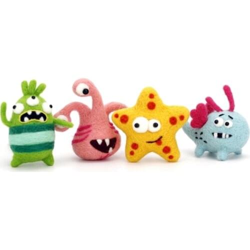 4 Pcs Small Monster Needle Felting Kit Gift Box Beginner Felting Kit Handmade Wool Felt Kit Craft Kits DIY Set English Manual