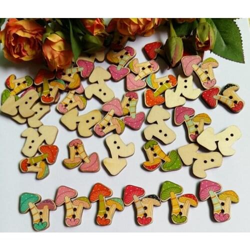 50pcs/pack mixcolor mushroom Decorative Buttons Scrapbook Wooden Buttons for Crafts DIY Sewing Accessories 25mm*32mm